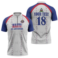 Custom Haiti Football Zipper Polo Shirt Les Grenadiers Veve Haitian Vodou White Version - Wonder Print Shop
