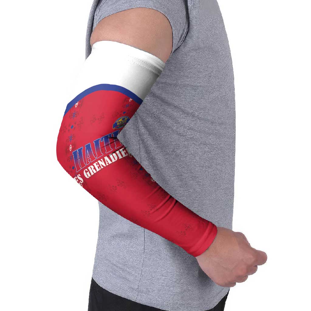 Custom Haiti Football Arm Sleeves Les Grenadiers Veve Haitian Vodou Red Version - Wonder Print Shop