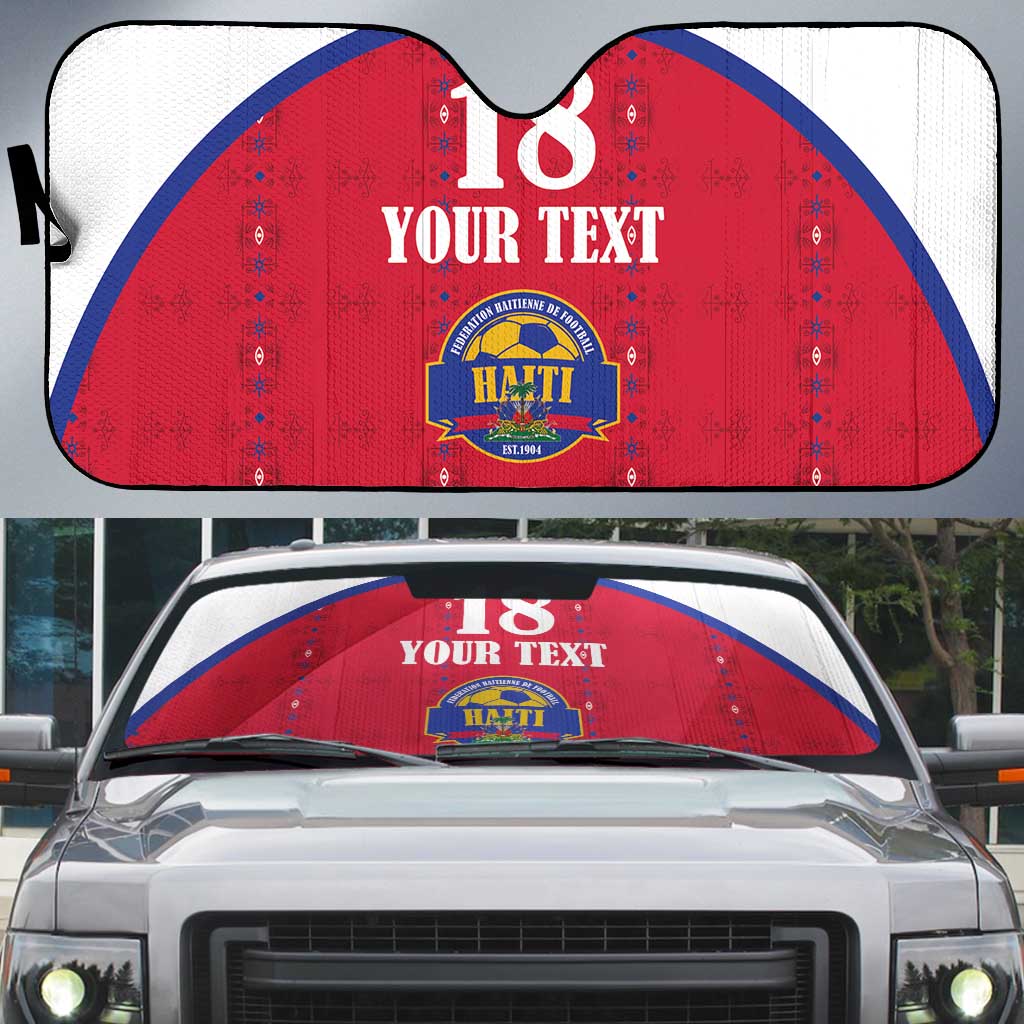 Custom Haiti Football Auto Sun Shade Les Grenadiers Veve Haitian Vodou Red Version - Wonder Print Shop