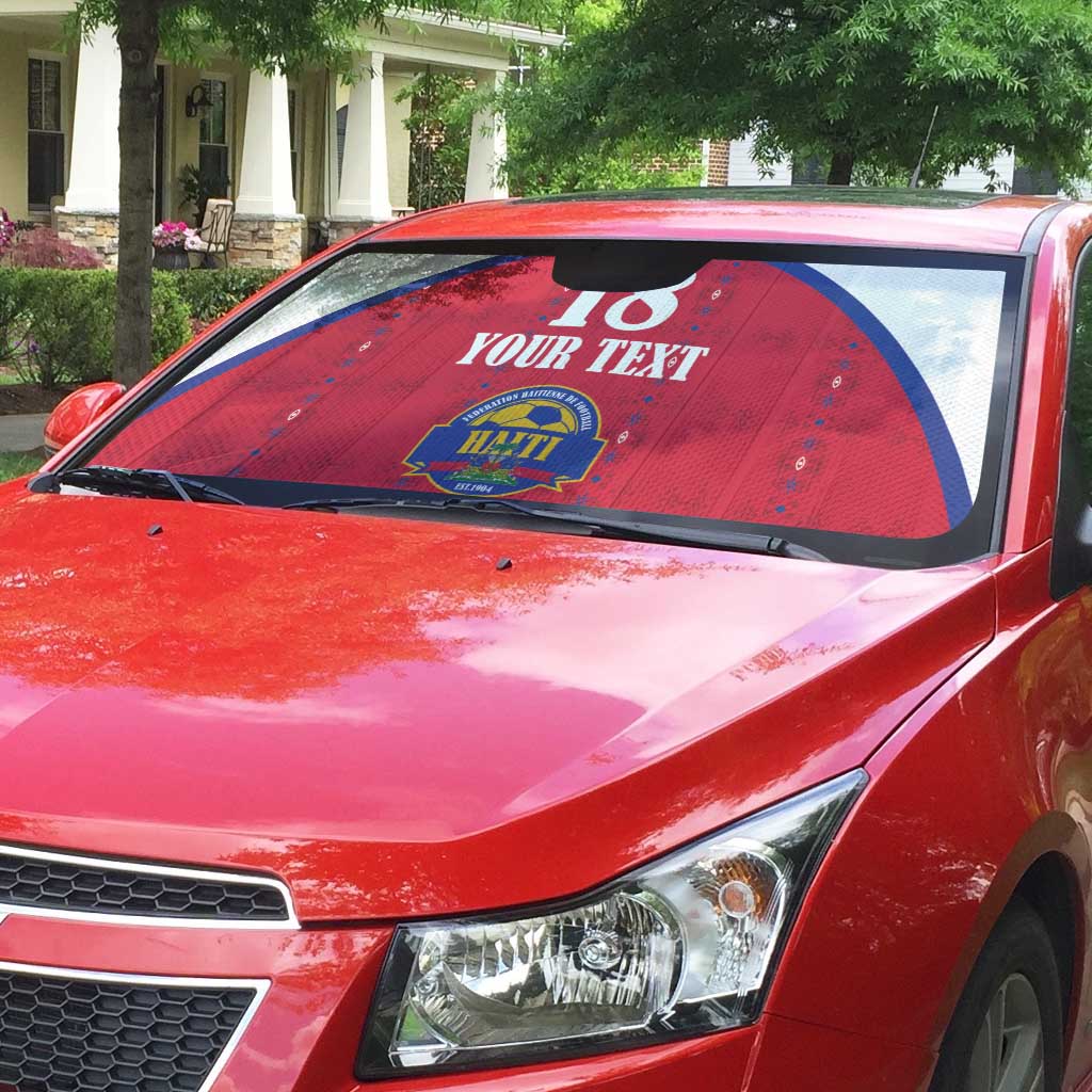 Custom Haiti Football Auto Sun Shade Les Grenadiers Veve Haitian Vodou Red Version - Wonder Print Shop