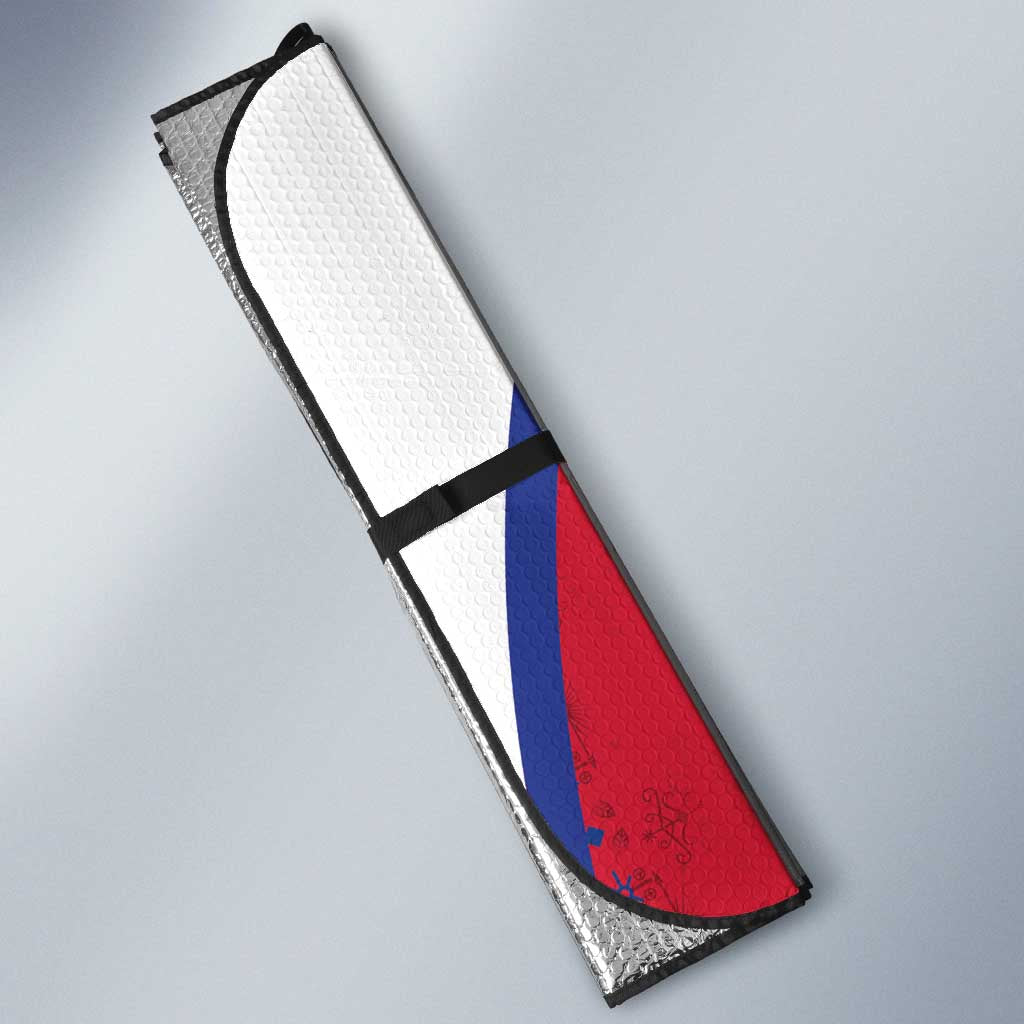 Custom Haiti Football Auto Sun Shade Les Grenadiers Veve Haitian Vodou Red Version - Wonder Print Shop