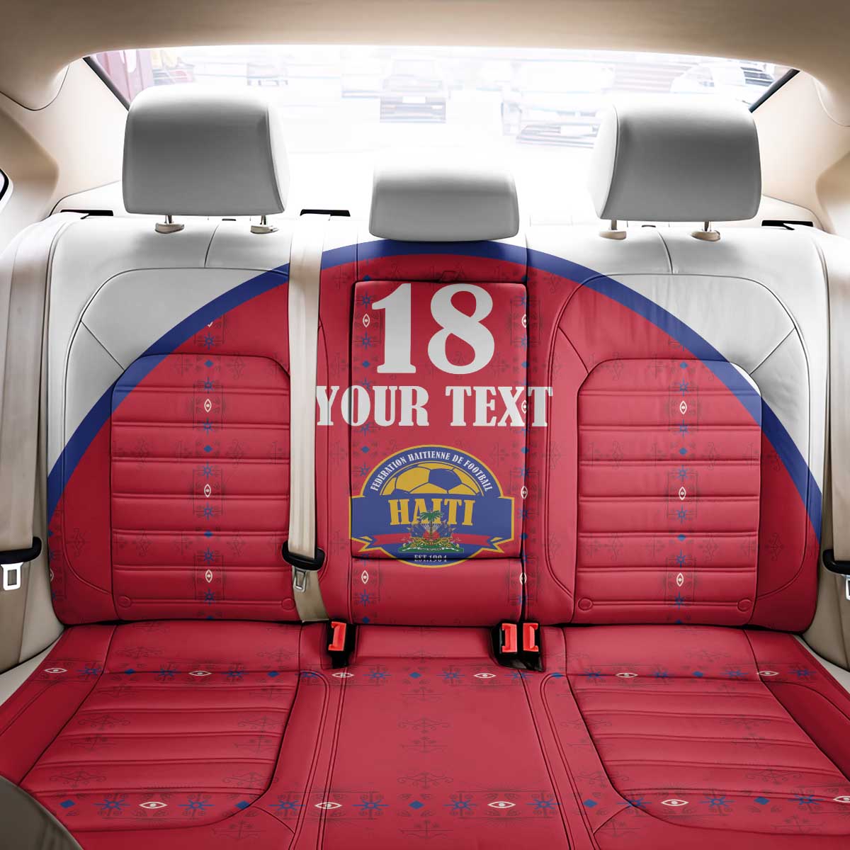 Custom Haiti Football Back Car Seat Cover Les Grenadiers Veve Haitian Vodou Red Version - Wonder Print Shop
