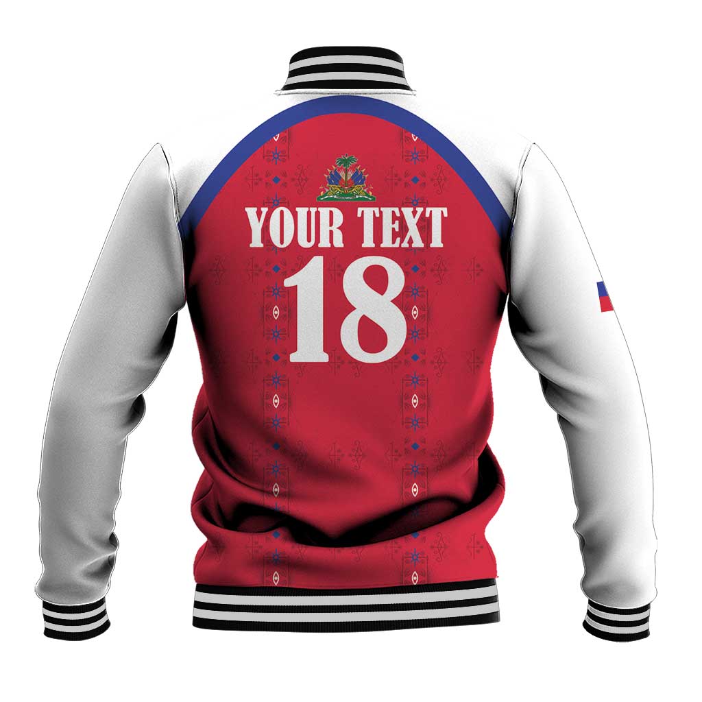 Custom Haiti Football Baseball Jacket Les Grenadiers Veve Haitian Vodou Red Version - Wonder Print Shop