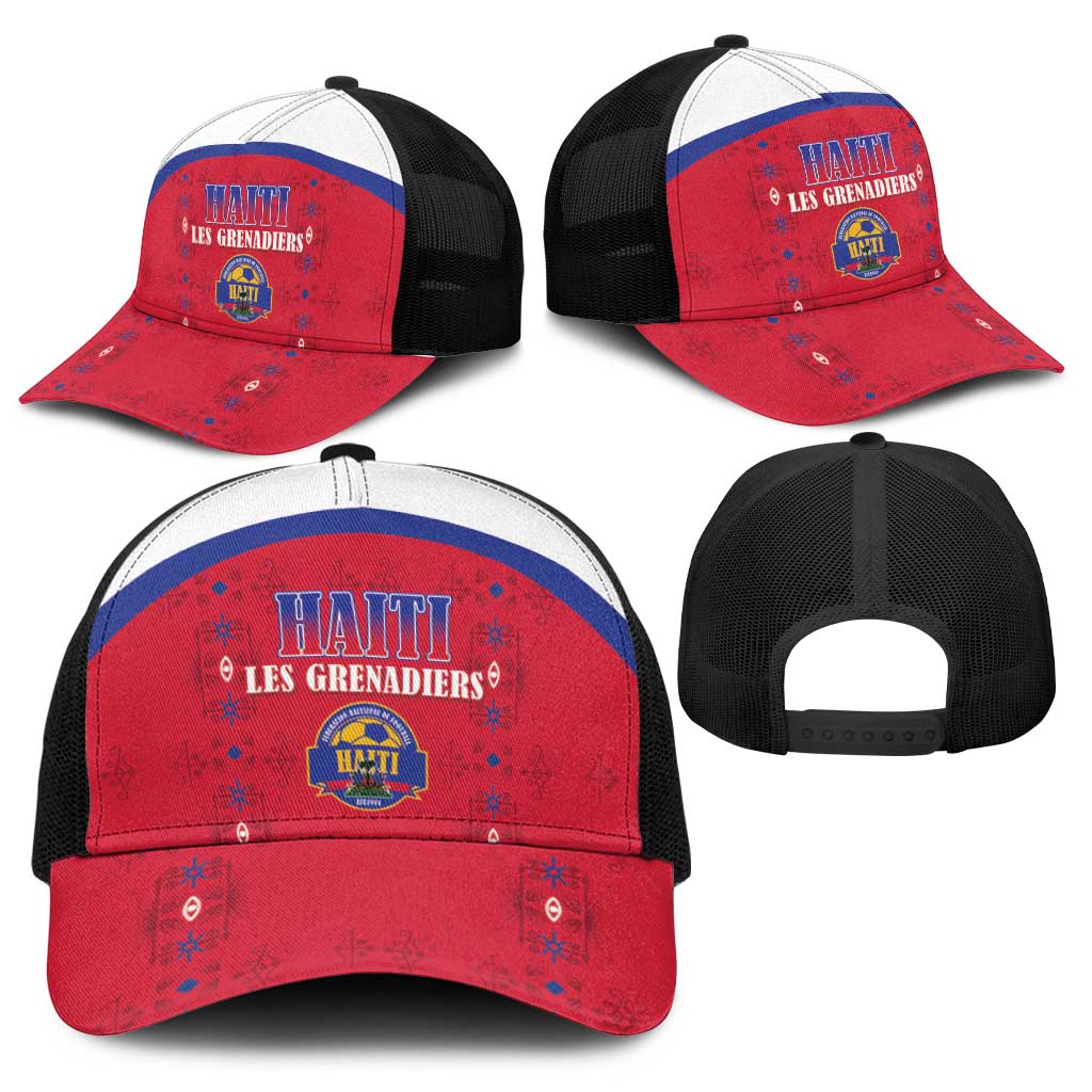 Haiti Football Baseball Net Cap Les Grenadiers Veve Haitian Vodou Red Version - Wonder Print Shop