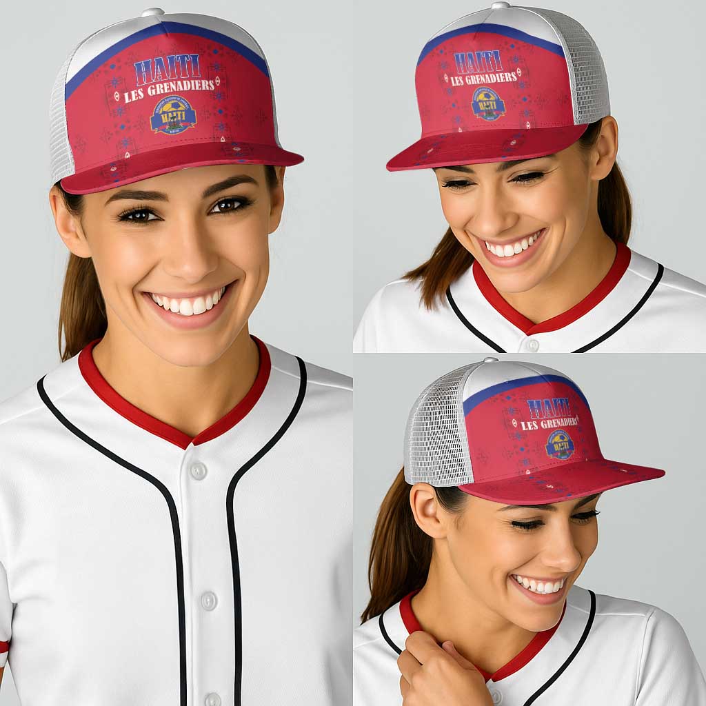 Haiti Football Baseball Net Cap Les Grenadiers Veve Haitian Vodou Red Version - Wonder Print Shop