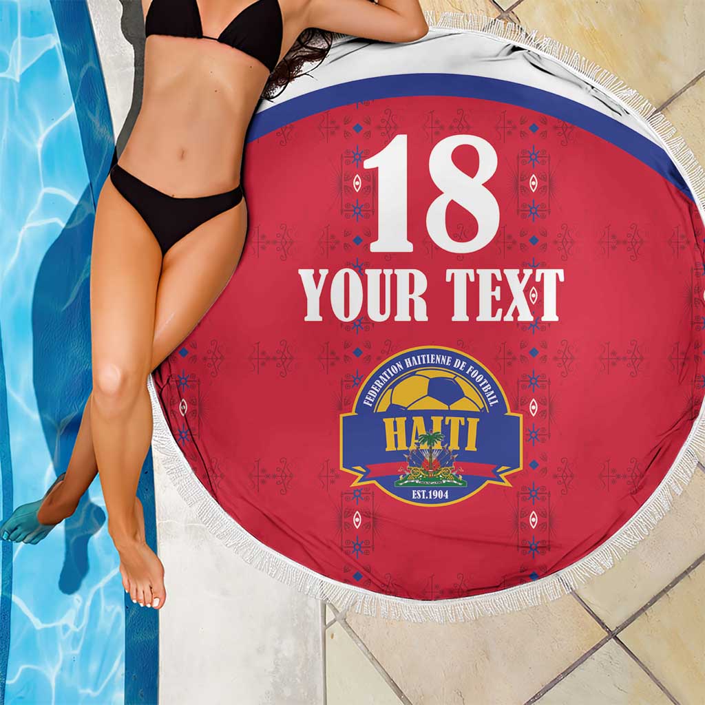 Custom Haiti Football Beach Blanket Les Grenadiers Veve Haitian Vodou Red Version - Wonder Print Shop