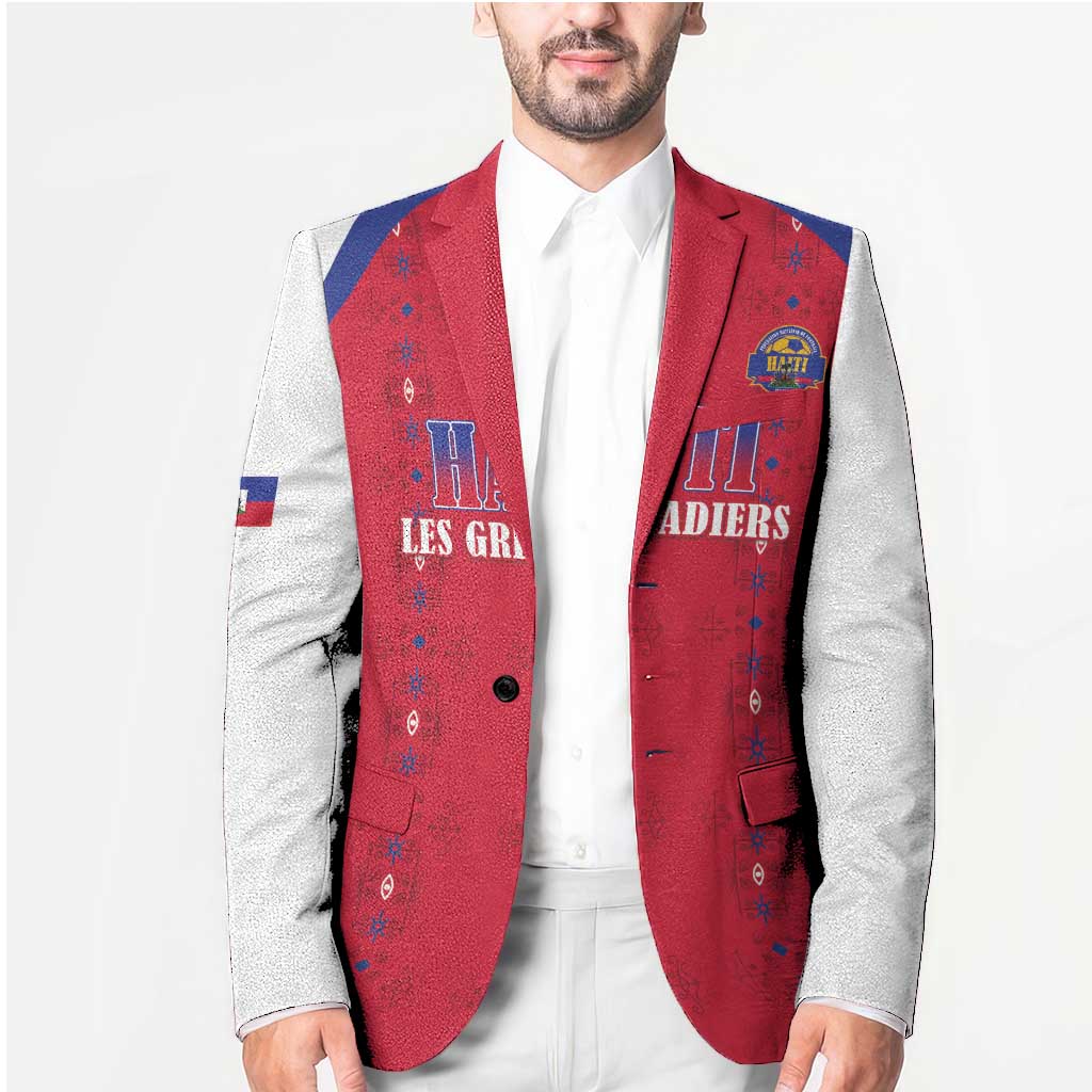 Custom Haiti Football Blazer Les Grenadiers Veve Haitian Vodou Red Version - Wonder Print Shop