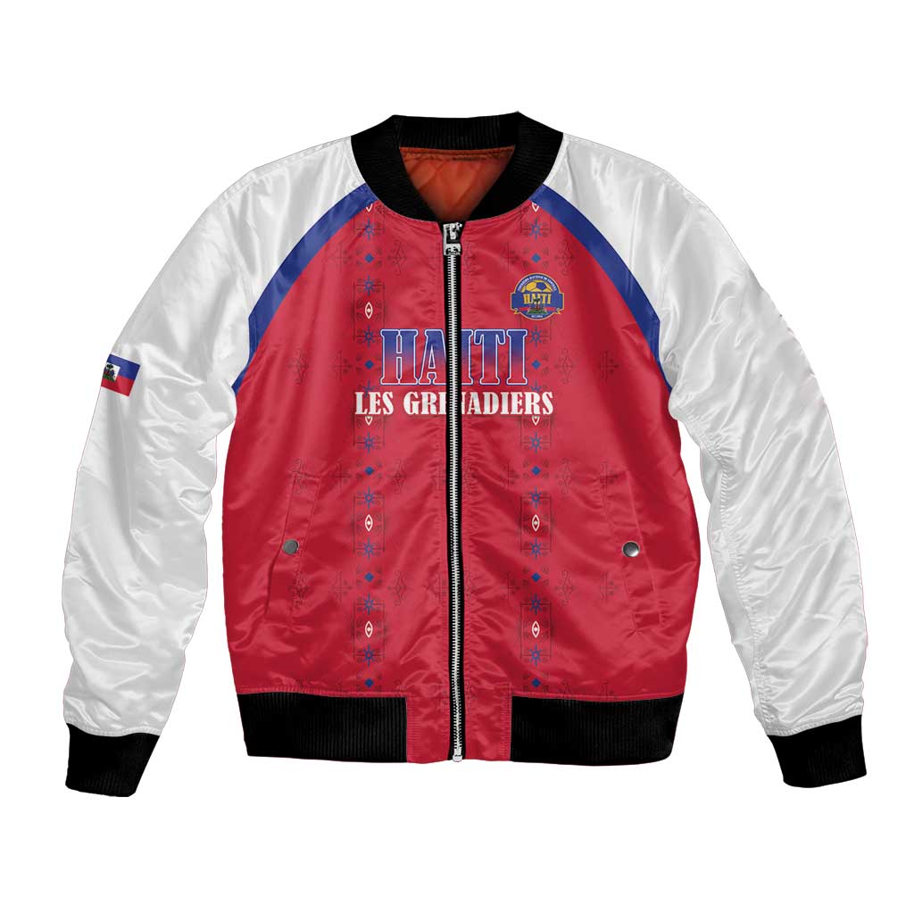 Custom Haiti Football Bomber Jacket Les Grenadiers Veve Haitian Vodou Red Version - Wonder Print Shop