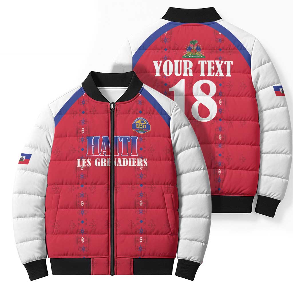 Custom Haiti Football Bomber Puffer Jacket Les Grenadiers Veve Haitian Vodou Red Version - Wonder Print Shop