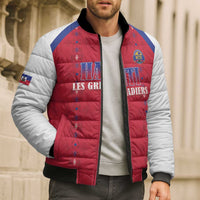 Custom Haiti Football Bomber Puffer Jacket Les Grenadiers Veve Haitian Vodou Red Version - Wonder Print Shop
