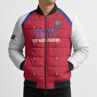 Custom Haiti Football Bomber Puffer Jacket Les Grenadiers Veve Haitian Vodou Red Version - Wonder Print Shop