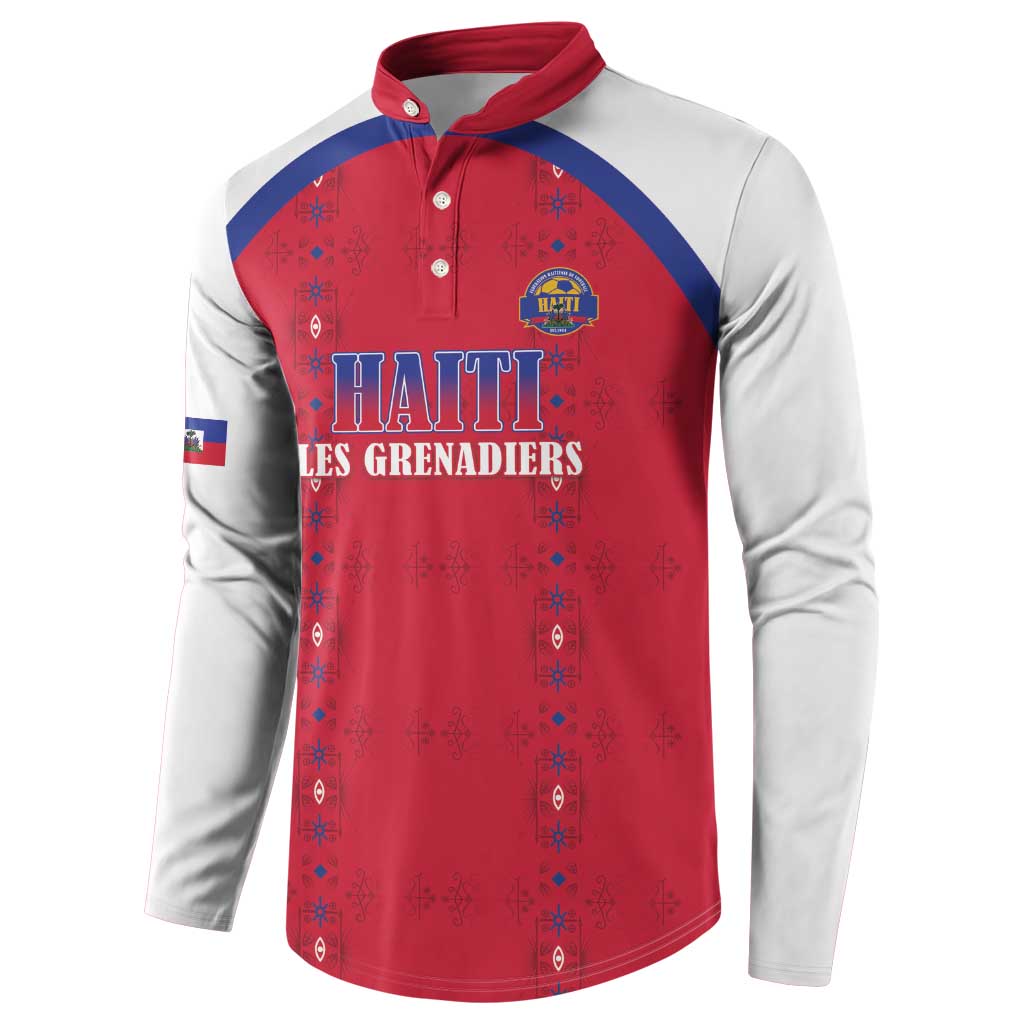 Custom Haiti Football Button Sweatshirt Les Grenadiers Veve Haitian Vodou Red Version - Wonder Print Shop