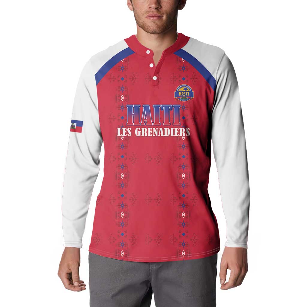 Custom Haiti Football Button Sweatshirt Les Grenadiers Veve Haitian Vodou Red Version - Wonder Print Shop