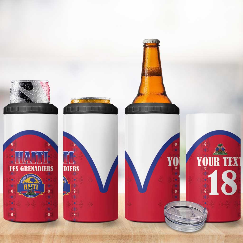 Custom Haiti Football 4 in 1 Can Cooler Tumbler Les Grenadiers Veve Haitian Vodou Red Version - Wonder Print Shop