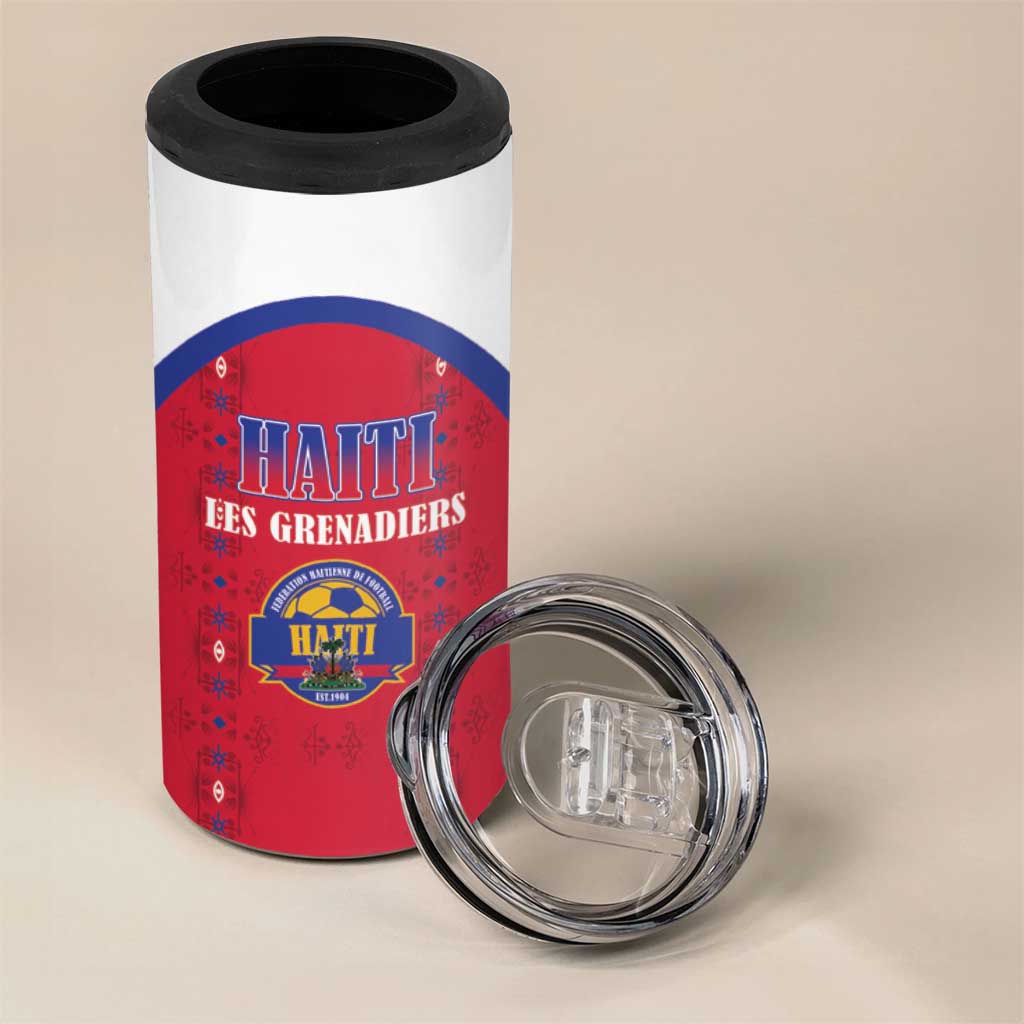 Custom Haiti Football 4 in 1 Can Cooler Tumbler Les Grenadiers Veve Haitian Vodou Red Version - Wonder Print Shop