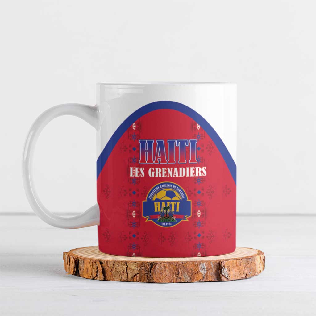 Custom Haiti Football Ceramic Mug Les Grenadiers Veve Haitian Vodou Red Version - Wonder Print Shop