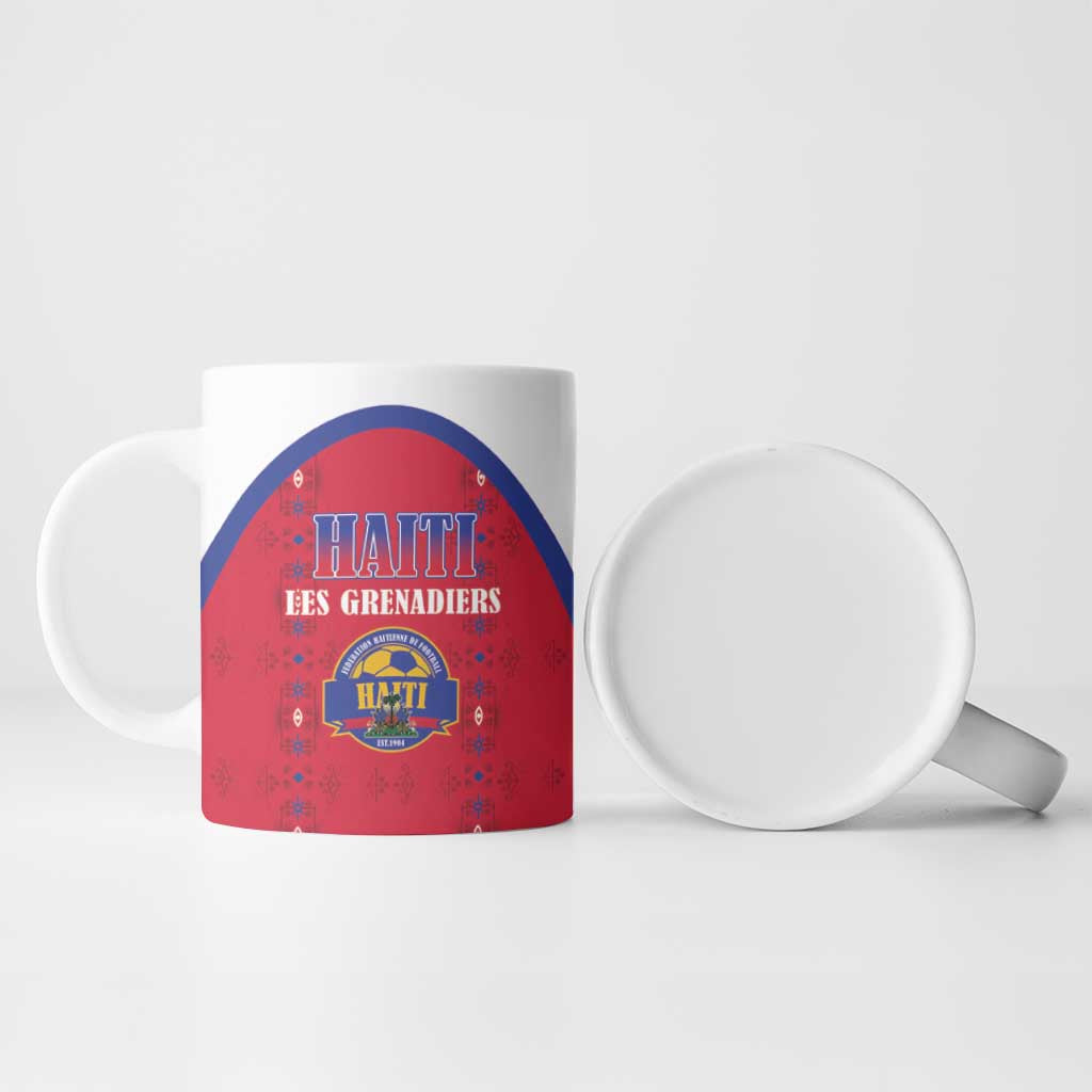 Custom Haiti Football Ceramic Mug Les Grenadiers Veve Haitian Vodou Red Version - Wonder Print Shop