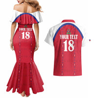 Custom Haiti Football Couples Matching Mermaid Dress and Hawaiian Shirt Les Grenadiers Veve Haitian Vodou Red Version - Wonder Print Shop