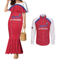 Custom Haiti Football Couples Matching Mermaid Dress and Long Sleeve Button Shirt Les Grenadiers Veve Haitian Vodou Red Version - Wonder Print Shop