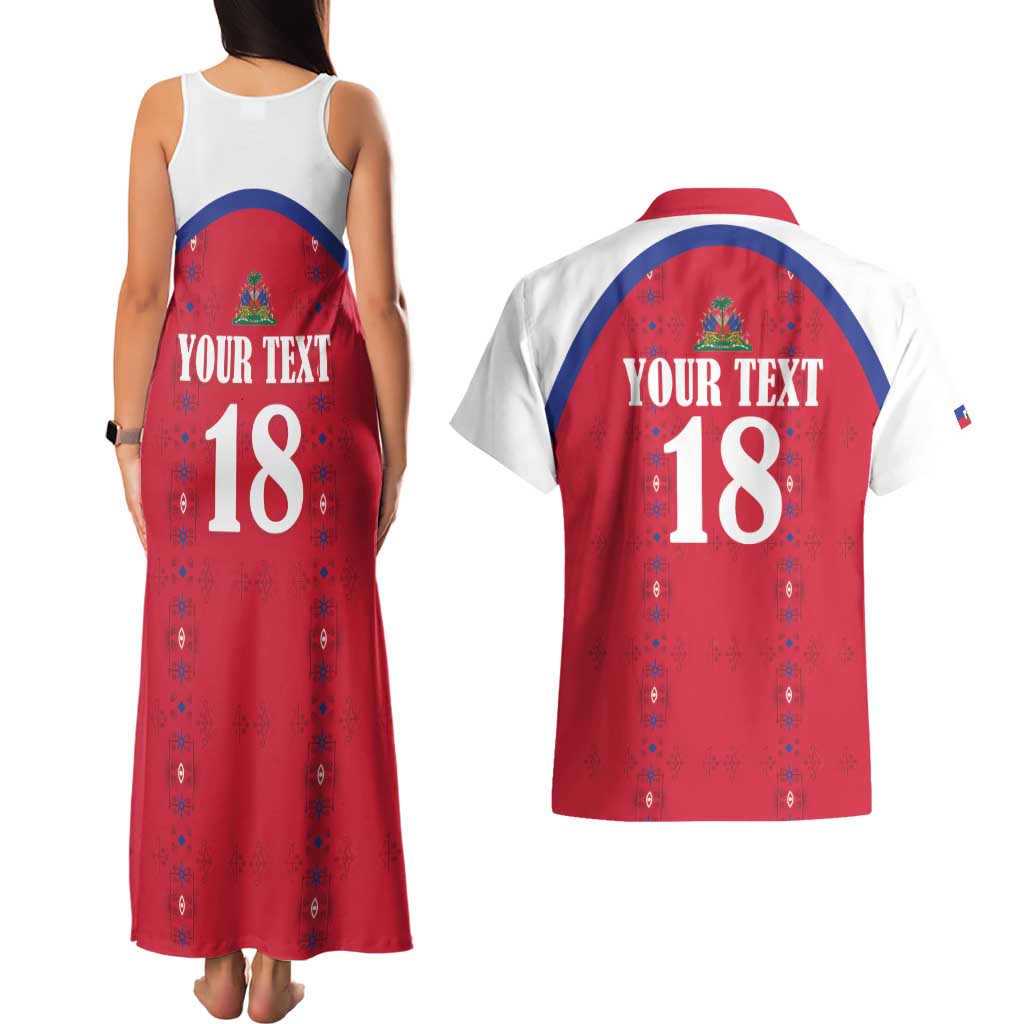 Custom Haiti Football Couples Matching Tank Maxi Dress and Hawaiian Shirt Les Grenadiers Veve Haitian Vodou Red Version - Wonder Print Shop