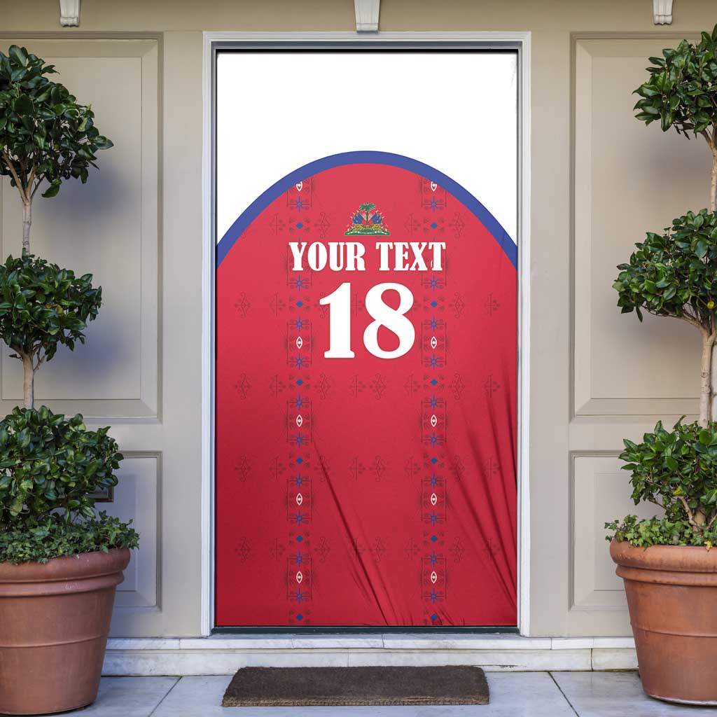 Custom Haiti Football Door Cover Les Grenadiers Veve Haitian Vodou Red Version - Wonder Print Shop