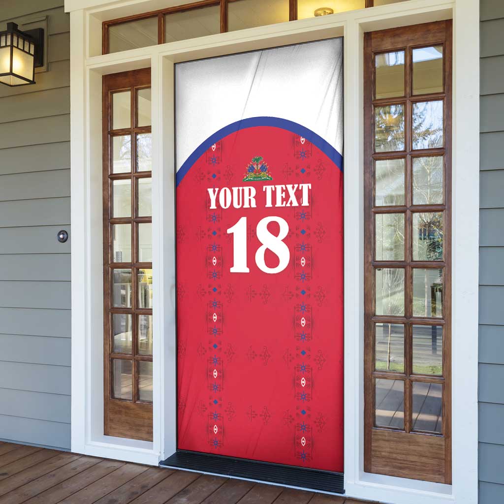 Custom Haiti Football Door Cover Les Grenadiers Veve Haitian Vodou Red Version - Wonder Print Shop