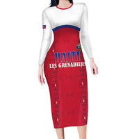 Custom Haiti Football Family Matching Long Sleeve Bodycon Dress and Hawaiian Shirt Les Grenadiers Veve Haitian Vodou Red Version - Wonder Print Shop