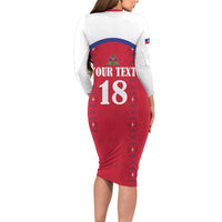 Custom Haiti Football Family Matching Long Sleeve Bodycon Dress and Hawaiian Shirt Les Grenadiers Veve Haitian Vodou Red Version - Wonder Print Shop
