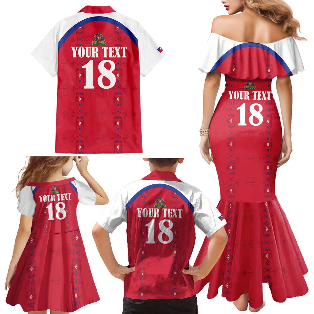 Custom Haiti Football Family Matching Mermaid Dress and Hawaiian Shirt Les Grenadiers Veve Haitian Vodou Red Version - Wonder Print Shop