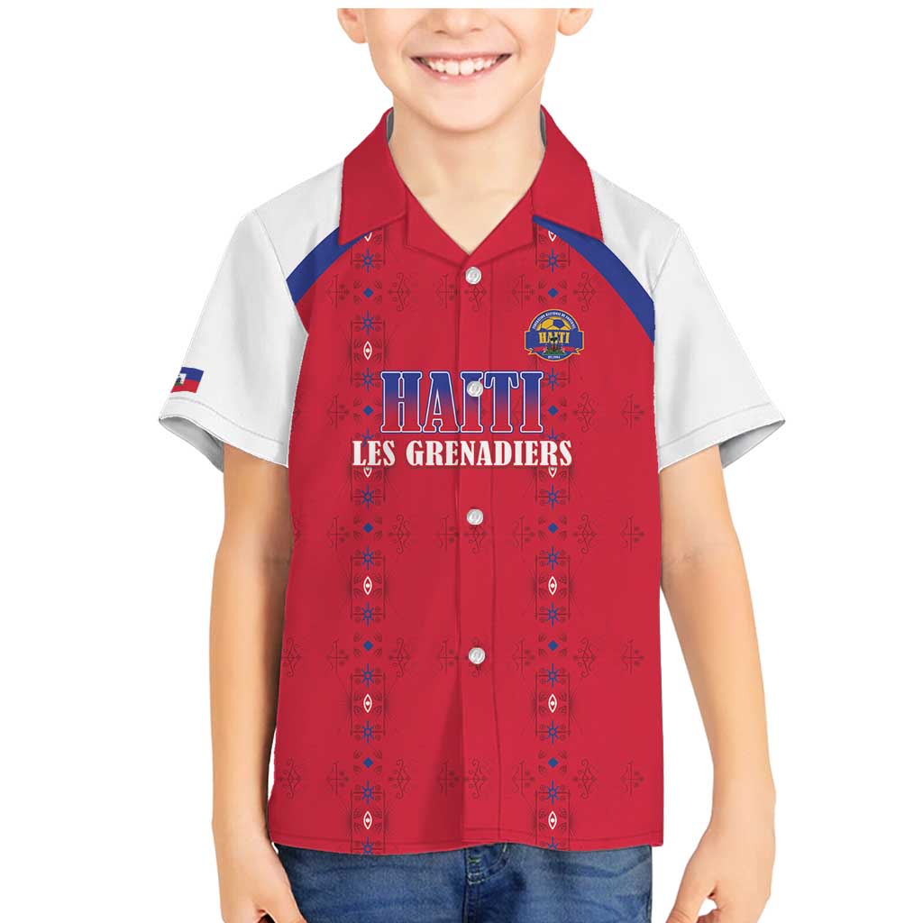 Custom Haiti Football Family Matching Mermaid Dress and Hawaiian Shirt Les Grenadiers Veve Haitian Vodou Red Version - Wonder Print Shop