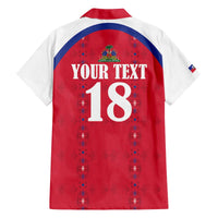 Custom Haiti Football Family Matching Off The Shoulder Long Sleeve Dress and Hawaiian Shirt Les Grenadiers Veve Haitian Vodou Red Version - Wonder Print Shop