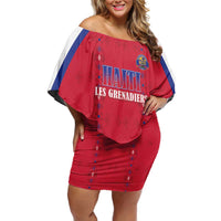 Custom Haiti Football Family Matching Off Shoulder Short Dress and Hawaiian Shirt Les Grenadiers Veve Haitian Vodou Red Version - Wonder Print Shop