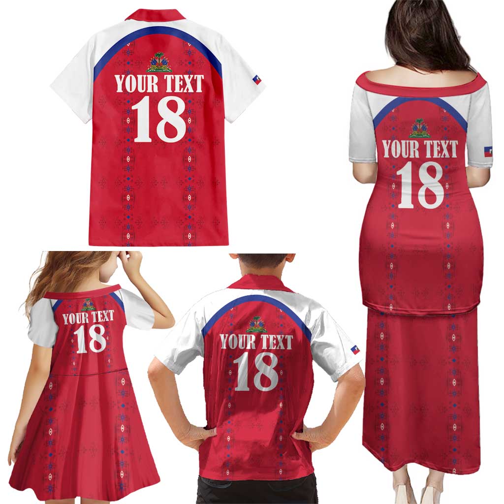 Custom Haiti Football Family Matching Puletasi and Hawaiian Shirt Les Grenadiers Veve Haitian Vodou Red Version - Wonder Print Shop