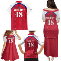 Custom Haiti Football Family Matching Puletasi and Hawaiian Shirt Les Grenadiers Veve Haitian Vodou Red Version - Wonder Print Shop