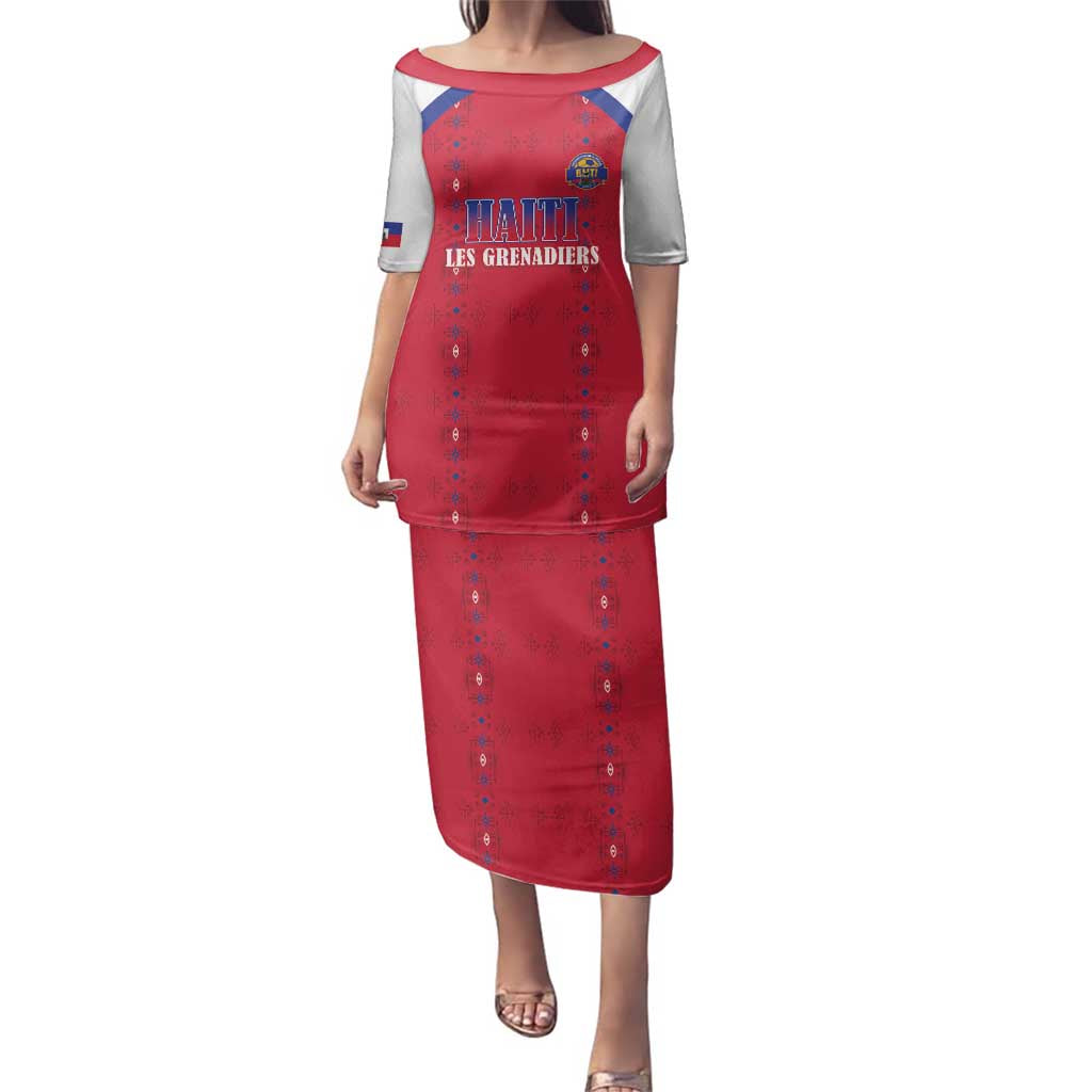 Custom Haiti Football Family Matching Puletasi and Hawaiian Shirt Les Grenadiers Veve Haitian Vodou Red Version - Wonder Print Shop