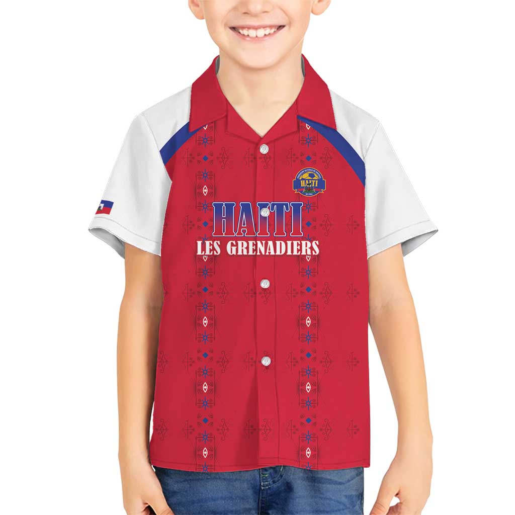 Custom Haiti Football Family Matching Puletasi and Hawaiian Shirt Les Grenadiers Veve Haitian Vodou Red Version - Wonder Print Shop