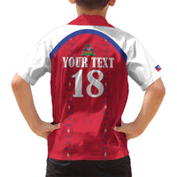 Custom Haiti Football Family Matching Short Sleeve Bodycon Dress and Hawaiian Shirt Les Grenadiers Veve Haitian Vodou Red Version - Wonder Print Shop