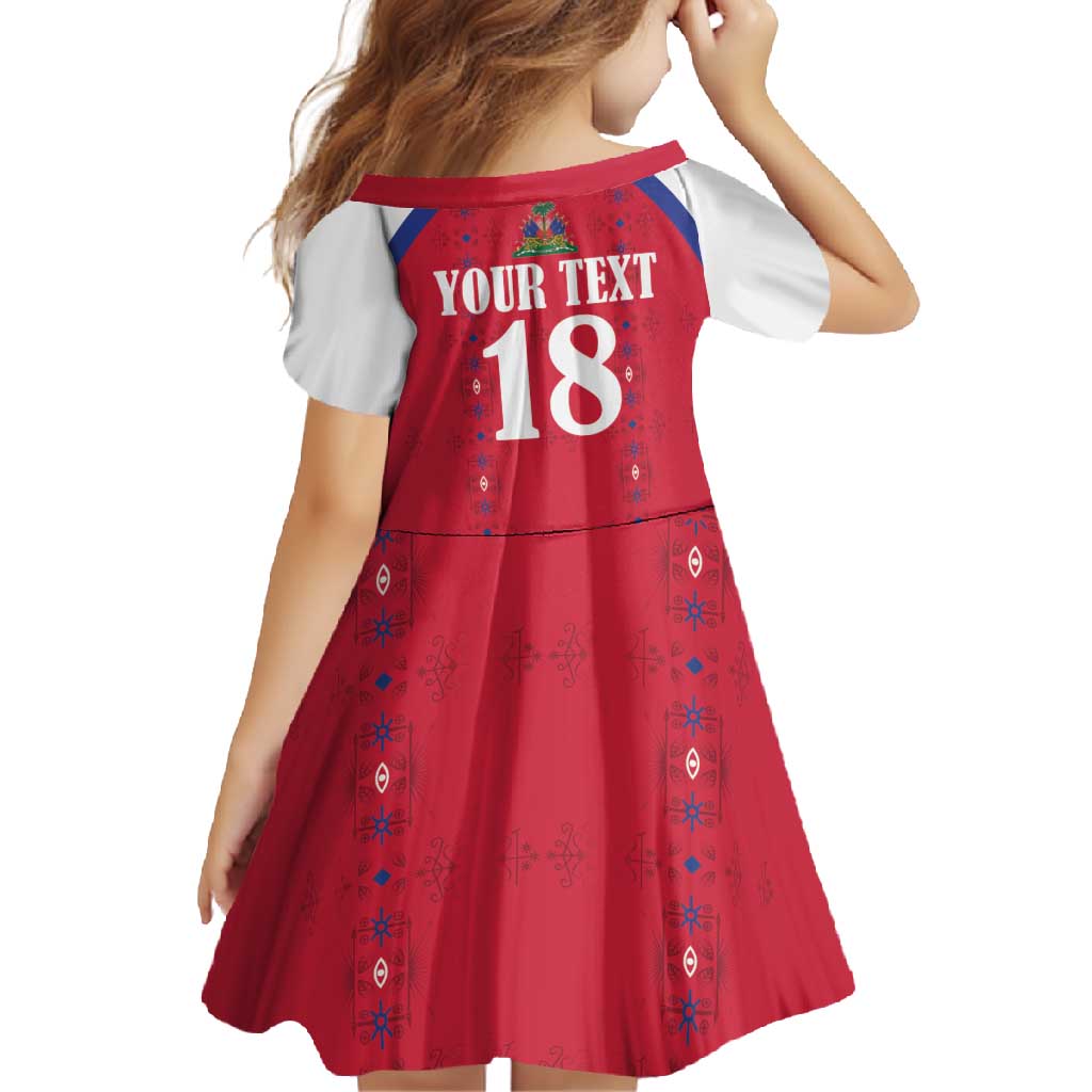 Custom Haiti Football Family Matching Short Sleeve Bodycon Dress and Hawaiian Shirt Les Grenadiers Veve Haitian Vodou Red Version - Wonder Print Shop