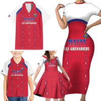 Custom Haiti Football Family Matching Short Sleeve Bodycon Dress and Hawaiian Shirt Les Grenadiers Veve Haitian Vodou Red Version - Wonder Print Shop