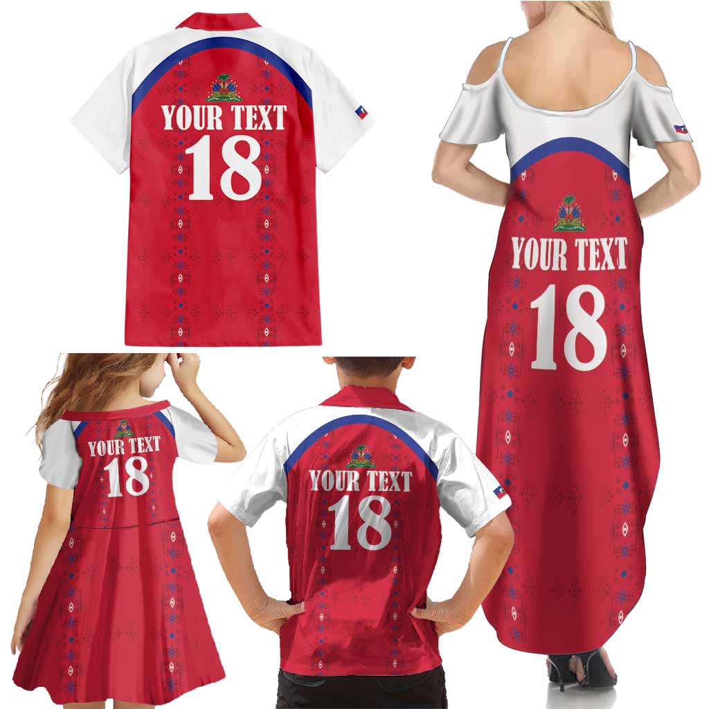 Custom Haiti Football Family Matching Summer Maxi Dress and Hawaiian Shirt Les Grenadiers Veve Haitian Vodou Red Version - Wonder Print Shop