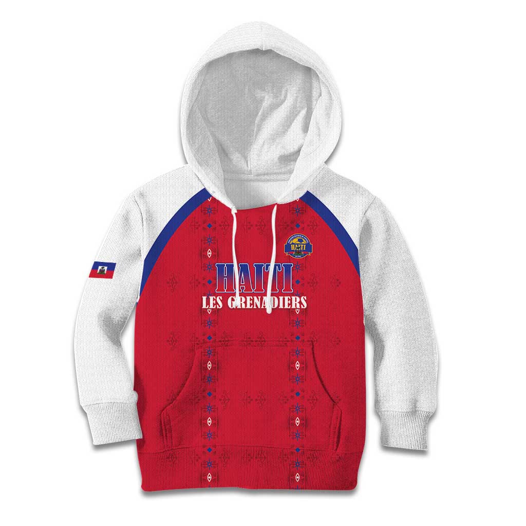 Custom Haiti Football Kid Hoodie Les Grenadiers Veve Haitian Vodou Red Version - Wonder Print Shop
