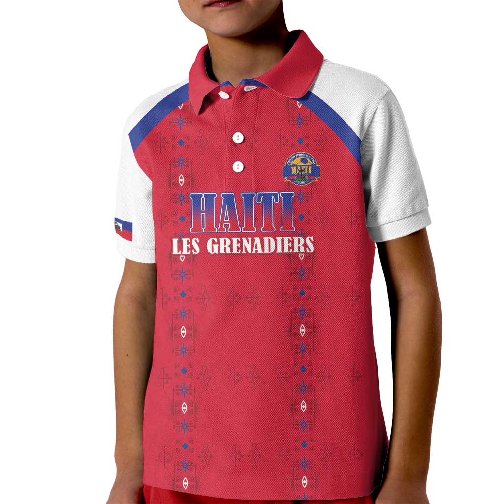 Custom Haiti Football Kid Polo Shirt Les Grenadiers Veve Haitian Vodou Red Version - Wonder Print Shop