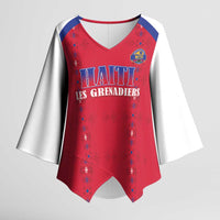 Custom Haiti Football Kimono Sleeve Blouse Les Grenadiers Veve Haitian Vodou Red Version - Wonder Print Shop