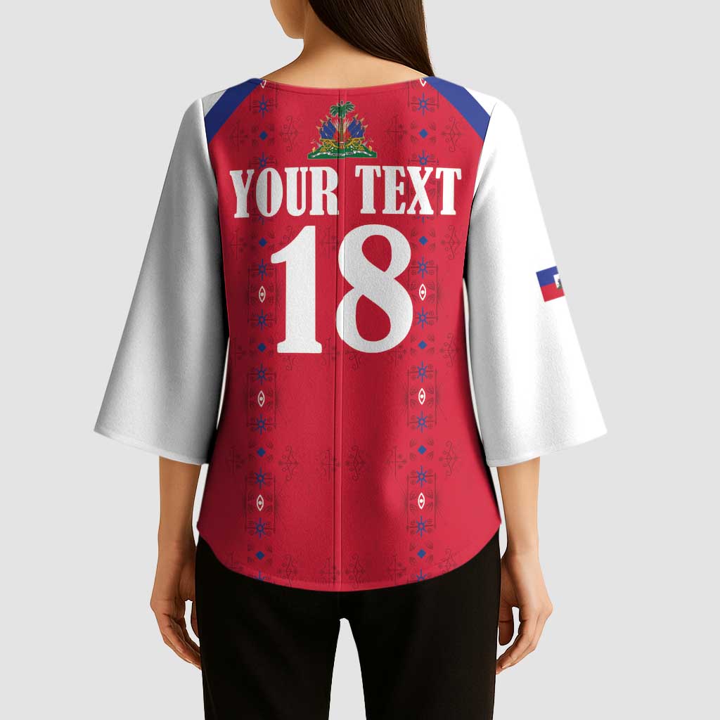 Custom Haiti Football Kimono Sleeve Blouse Les Grenadiers Veve Haitian Vodou Red Version - Wonder Print Shop