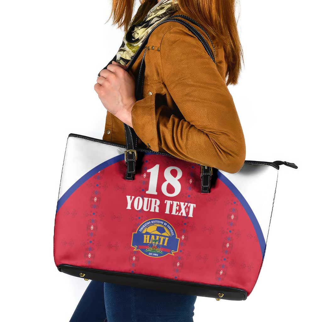 Custom Haiti Football Leather Tote Bag Les Grenadiers Veve Haitian Vodou Red Version - Wonder Print Shop