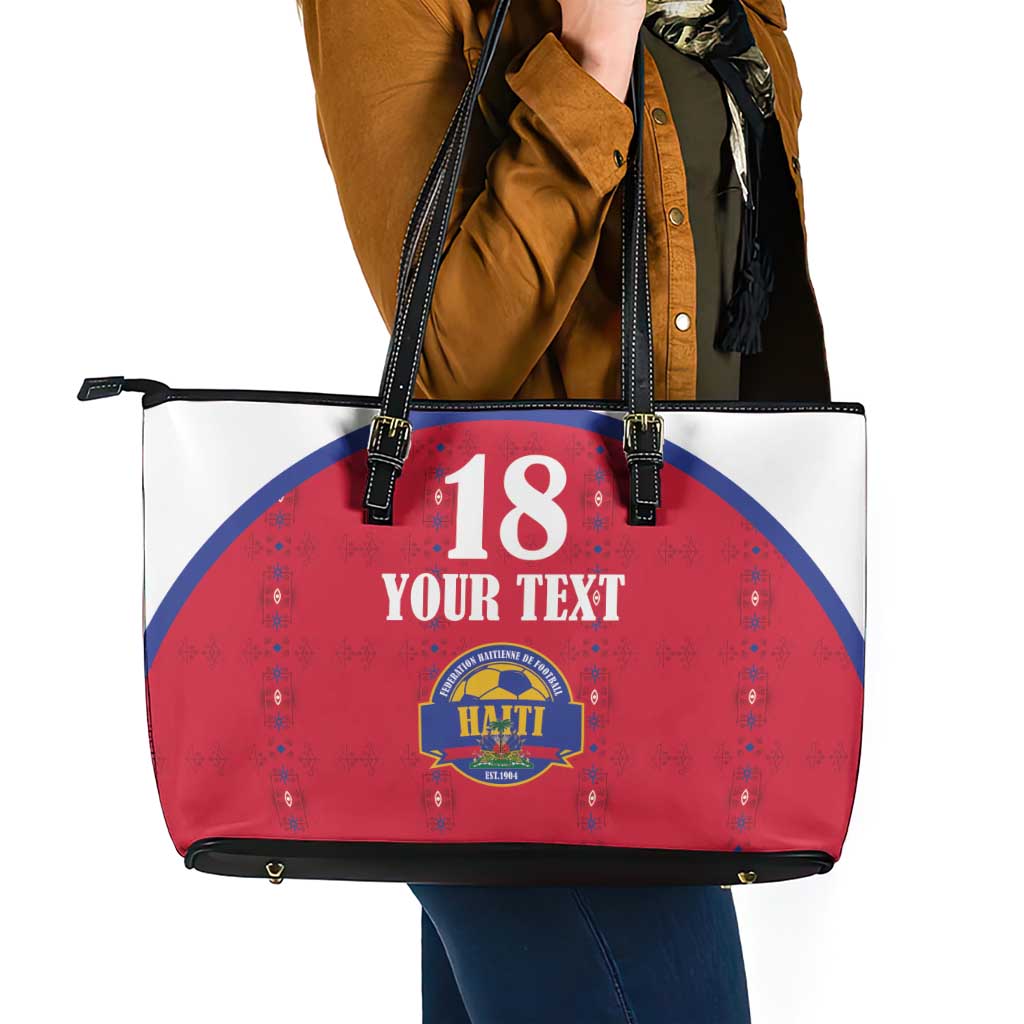 Custom Haiti Football Leather Tote Bag Les Grenadiers Veve Haitian Vodou Red Version - Wonder Print Shop