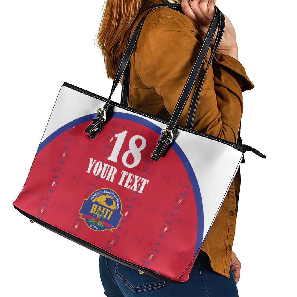 Custom Haiti Football Leather Tote Bag Les Grenadiers Veve Haitian Vodou Red Version - Wonder Print Shop