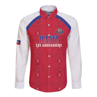 Custom Haiti Football Long Sleeve Button Shirt Les Grenadiers Veve Haitian Vodou Red Version - Wonder Print Shop