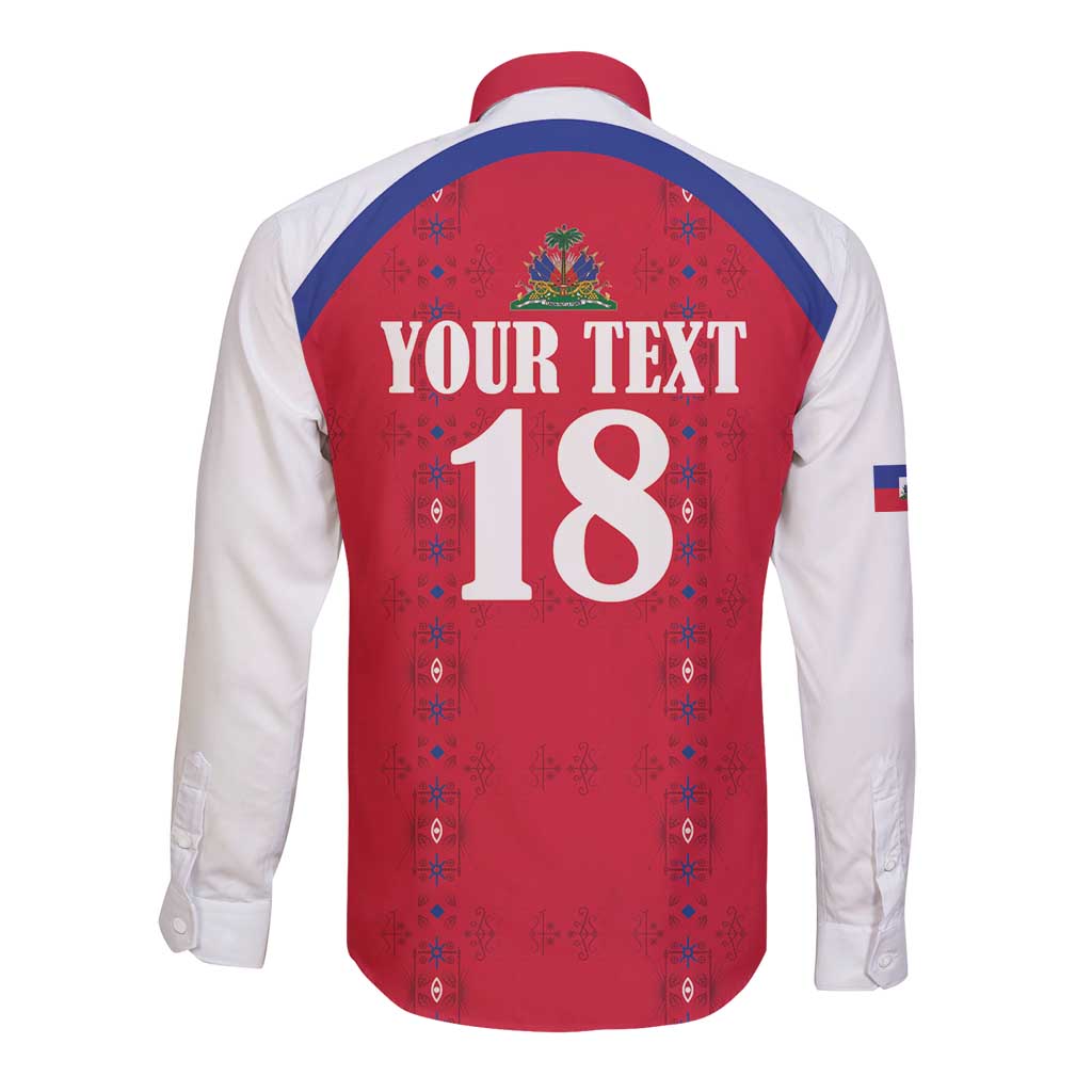 Custom Haiti Football Long Sleeve Button Shirt Les Grenadiers Veve Haitian Vodou Red Version - Wonder Print Shop