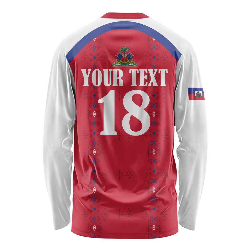 Custom Haiti Football Long Sleeve Shirt Les Grenadiers Veve Haitian Vodou Red Version - Wonder Print Shop